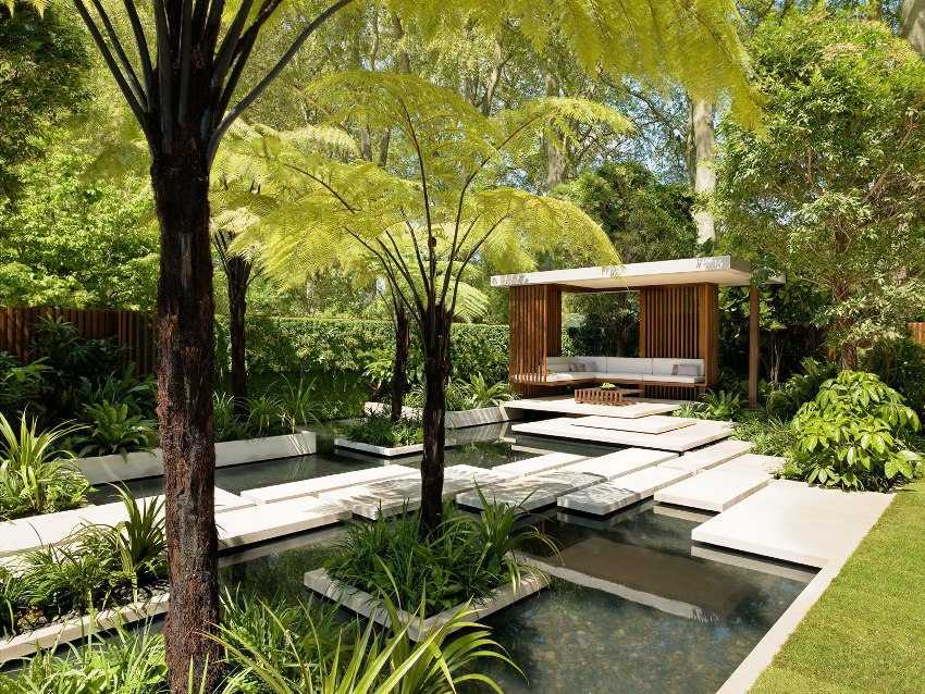 Ландшафтный дизайн двора частного дома (138 фото): красивый современный декор ландшафта, дворик с беседкой