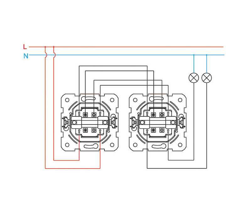 Схема подключения двухклавишного проходного выключателя — инструкция по монтажу