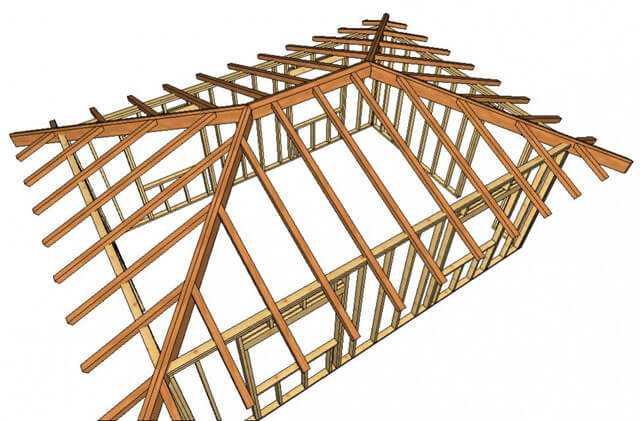 Стропильная система четырёхскатной крыши: виды, схемы и порядок монтажа